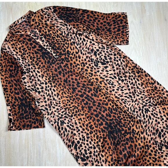 Natori Cheetah Animal Print Mandarin Sleepshirt Loungewear Caftan Dress XL - Picture 9 of 16